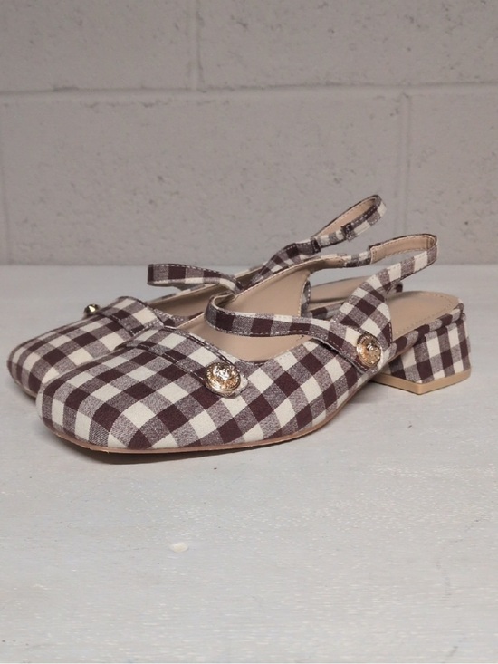 Source Unknown Shoes - Gingham Slingback Low Block Heel Pump, Size 8, Coquette